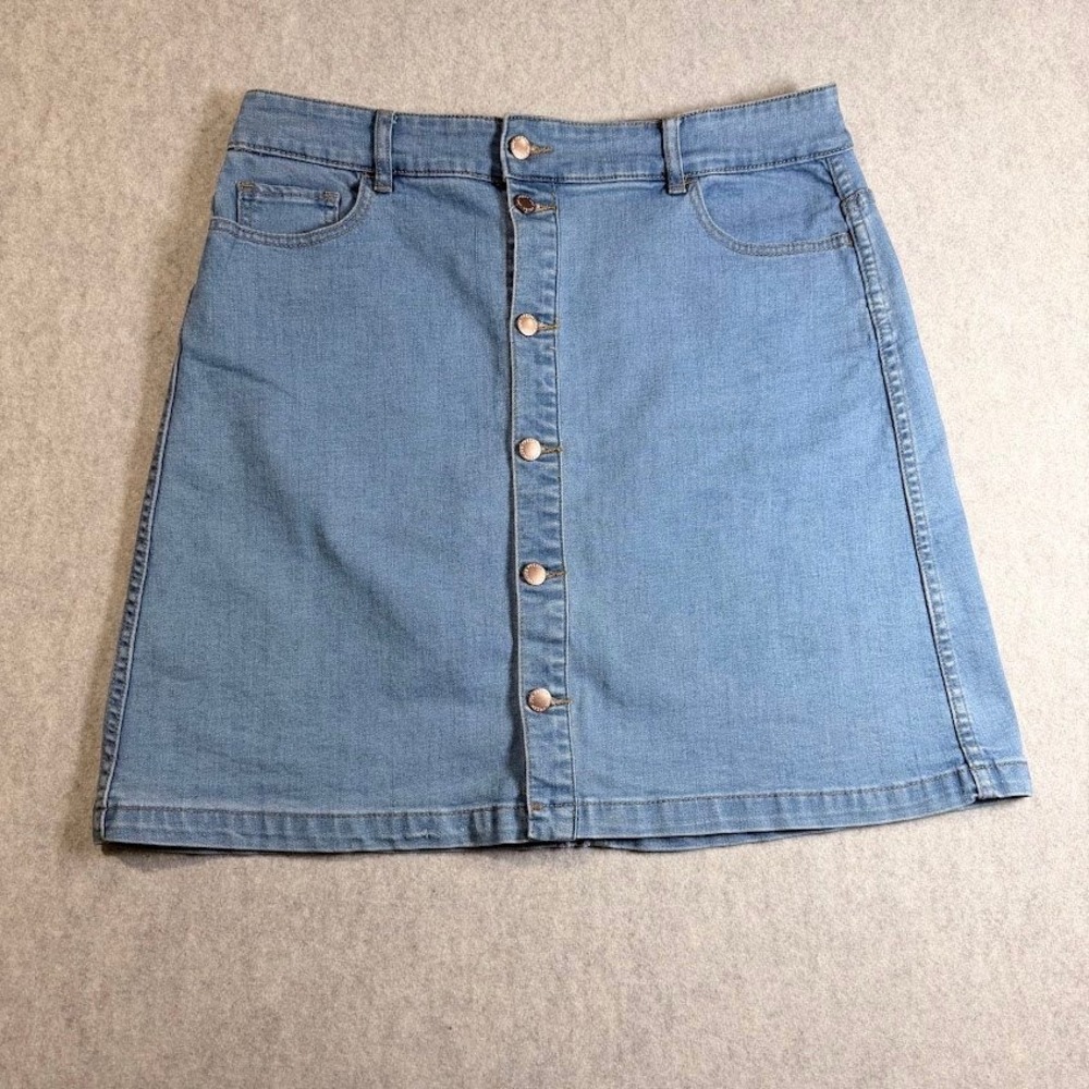 Joe Fresh Denim Skirt Womens 14 Blue Cotton A-Line Button Front Mini Casual Boho